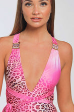 Load image into Gallery viewer, Pink Leopard Print Sexy Backless One-piece Bikini
