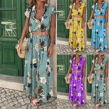 Load image into Gallery viewer, Bohemian Retro Ethnic Wind Holiday Wind V Neck Loose Waist Long Dress
