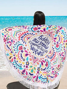 Lotus Printing Fringed Beach Towel Sun Shawl Variety Scarf Yoga Cushion Mat