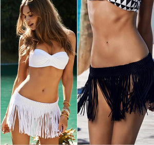 Stretch Fringed Ethnic Style Beach Bikini Short Skirt Bottoms