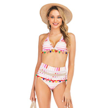 Load image into Gallery viewer, Mesh Fringed Ball Striped Sexy Swimsuit Bikini
