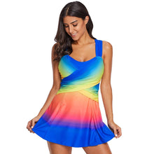 Load image into Gallery viewer, Gradient Color Skirt Split Two-piece Slim Swimsuit
