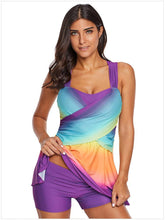 Load image into Gallery viewer, Gradient Color Skirt Split Two-piece Slim Swimsuit
