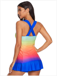 Gradient Color Skirt Split Two-piece Slim Swimsuit