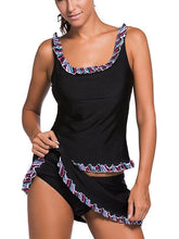 Load image into Gallery viewer, Pleated Printed Ruffled Bikini Skirt Split Swimsuit
