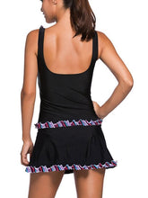 Load image into Gallery viewer, Pleated Printed Ruffled Bikini Skirt Split Swimsuit
