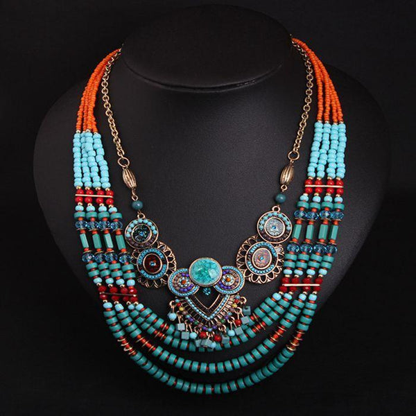 Vintage Bohemian Handmade Beaded Necklace Women's Multilayered Color Clothing Accessories Necklace