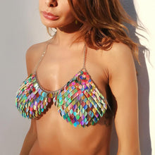 Load image into Gallery viewer, Open Back Color Leaves Hanging Neck Beach Bikini Top
