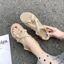 Load image into Gallery viewer, Beach sandals female summer retro casual simple flat open toe hemp rope woven shoes
