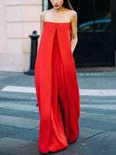 Load image into Gallery viewer, One-word Flat Shoulder Red Big Loose Jumpsuit
