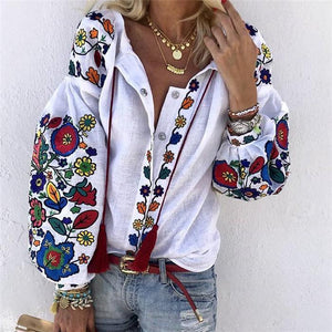 Women's Athleisure Single-Breasted Embroidery Blouse