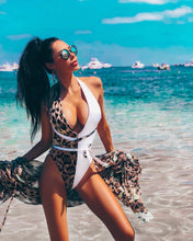Load image into Gallery viewer, Leopard Lace-up One-piece Swimsuit
