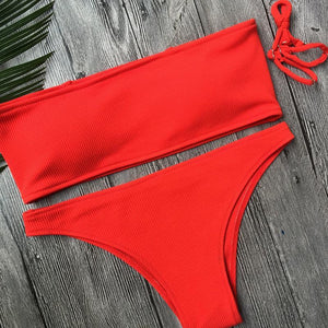 Solid Color Bikini Split Swimsuit
