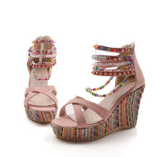 Load image into Gallery viewer, Bohemian Wedge Beaded Large Sandals
