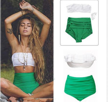 Load image into Gallery viewer, High waist sexy swimsuit white lace green pants for ladies
