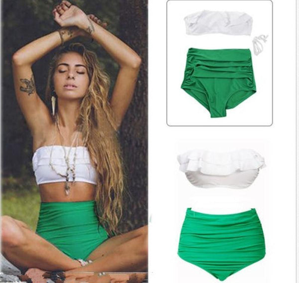 High waist sexy swimsuit white lace green pants for ladies