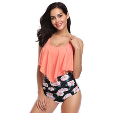 Load image into Gallery viewer, Asymmetric Ruffle Overlay High Waist Bikini Set
