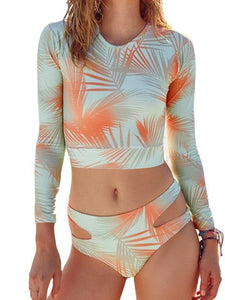 Long Sleeve Print Two-piece Swimwear