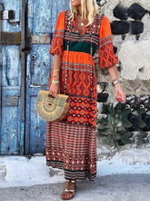 Load image into Gallery viewer, Bohemian Loose V Neck Print Long Dress
