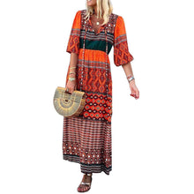 Load image into Gallery viewer, Bohemian Loose V Neck Print Long Dress
