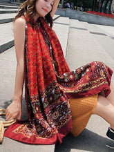 Load image into Gallery viewer, Fringed retro ethnic wind totem cotton and linen sunscreen shawl-4
