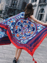 Load image into Gallery viewer, Fringed retro ethnic wind totem cotton and linen sunscreen shawl-7

