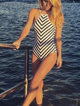 Load image into Gallery viewer, Sexy Black And White Striped One-piece Swimsuit
