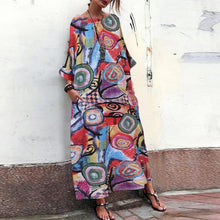 Load image into Gallery viewer, Ink Floral Print Dress Bohemian Sleeve Sleeve Skirt
