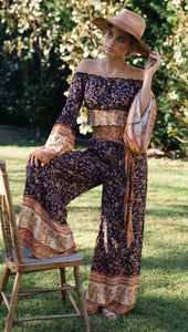 High Waistband Wide Tube Leg Pants Bohemian Print Waist Trousers