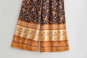 High Waistband Wide Tube Leg Pants Bohemian Print Waist Trousers