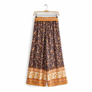 High Waistband Wide Tube Leg Pants Bohemian Print Waist Trousers