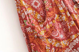 Bohemian Printed Stitching Pocket Flared Pants