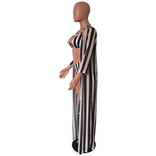 Load image into Gallery viewer, Sexy Black and White Striped Split Swimsuit Bikini Chiffon Cloak Three Piece Suit
