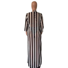 Load image into Gallery viewer, Sexy Black and White Striped Split Swimsuit Bikini Chiffon Cloak Three Piece Suit
