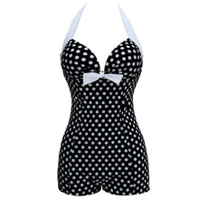 Load image into Gallery viewer, Siamese Black and White Dot Bikini Cherry Large Size Swimsuit
