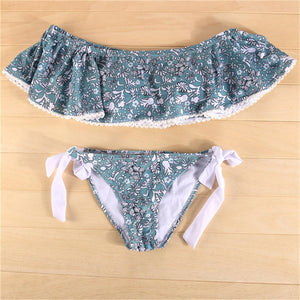 Sexy Print Large Ruffled Split Swimsuit