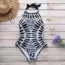 Load image into Gallery viewer, Sexy Halter Lace-up Swimsuit Fishscale Ripple Print Bikini
