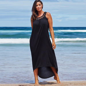 Large Size Loose Lace Collar Sleeveless Beach Dress
