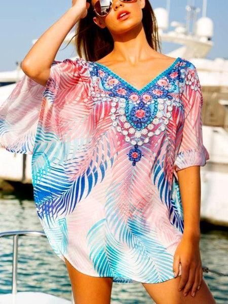 Chiffon Printed Loose Large Size Holiday Blouse