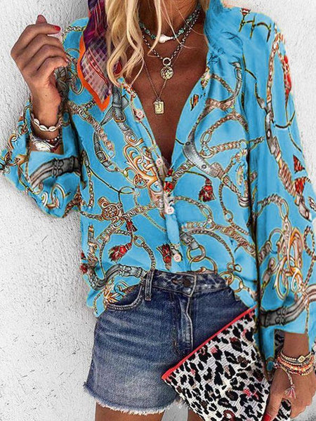 Printed Collar Long Sleeve Casual Shirt