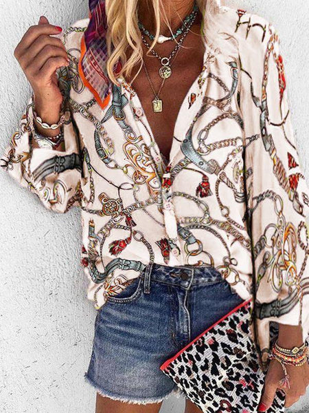 Printed Collar Long Sleeve Casual Shirt