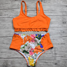 Load image into Gallery viewer, Orange Split Print Swimsuit
