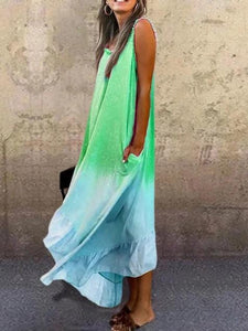 New Tie-dye Gradient Irregular Hem Vest Dress