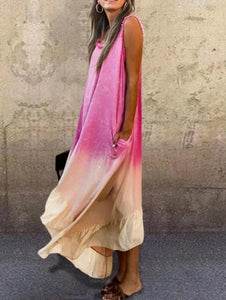 New Tie-dye Gradient Irregular Hem Vest Dress