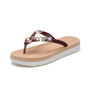 Bohemian flat heel rhinestone flip-flop women's sandals