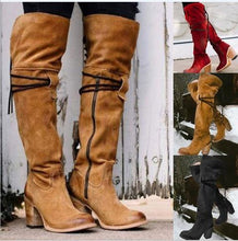 Load image into Gallery viewer, winter suede round head side zipper high thick heel boots
