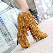 Load image into Gallery viewer, Fringed boots 32-43 large size women s Boots high-heeled waterproof multi-layer tassel high boots
