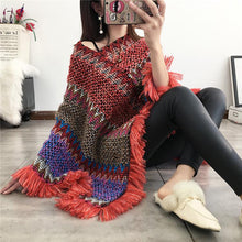 Load image into Gallery viewer, National Hood Shawl Knitted Spring and Summer Jacket Horse Sea Hair Tassel Scarf Coat Women Long Shawl Leisure

