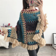 Load image into Gallery viewer, National Hood Shawl Knitted Spring and Summer Jacket Horse Sea Hair Tassel Scarf Coat Women Long Shawl Leisure

