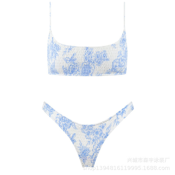 Europe and The United States New Tube Top Pleated Explosion Triangle Double-sided Swimsuit Bikini